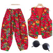 从小买蒸馍舞蹈东北大花布衣服秧歌服腰鼓表演服抖音网红新款 马甲