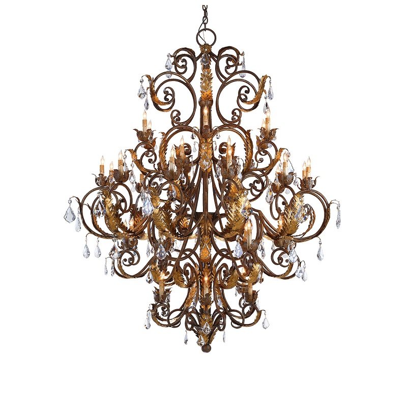 欧式大型复古铁艺做旧别墅挑空客厅蜡烛吊灯酒店大堂装饰水晶吊灯