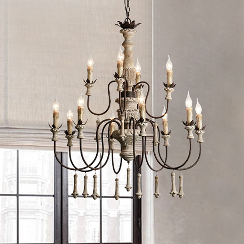 法式吊灯复古实木餐厅客厅灯创意乡村别墅仿古蜡烛灯卧室装饰吊灯,家装灯饰光源,客厅吊灯,淘宝优惠券,粉丝福利购,淘宝优惠卷
