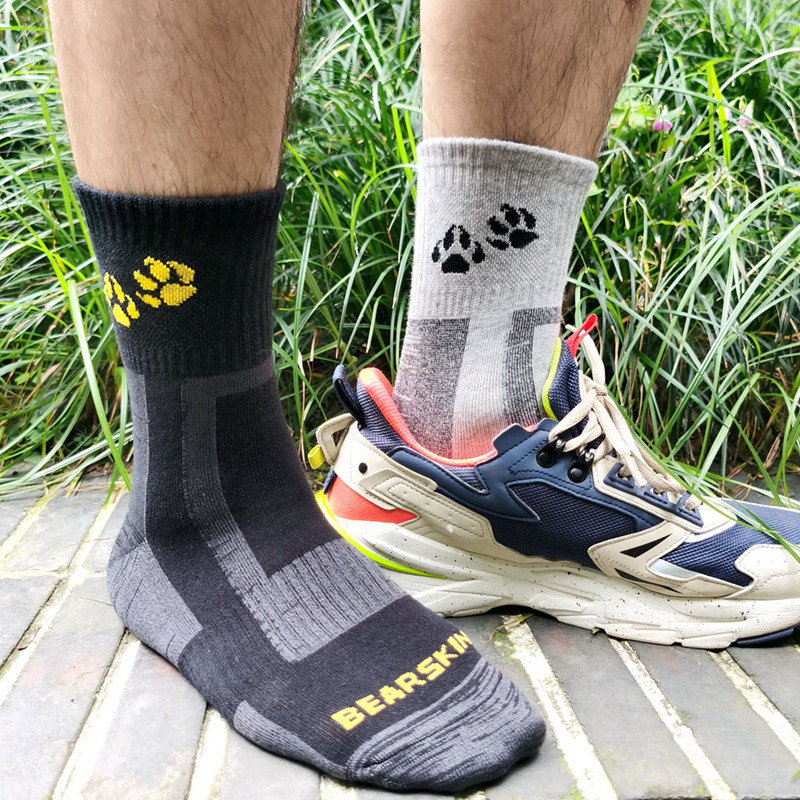 户外登山徒步 夏季薄款速干男女士纯棉透气吸汗中筒灰色袜子