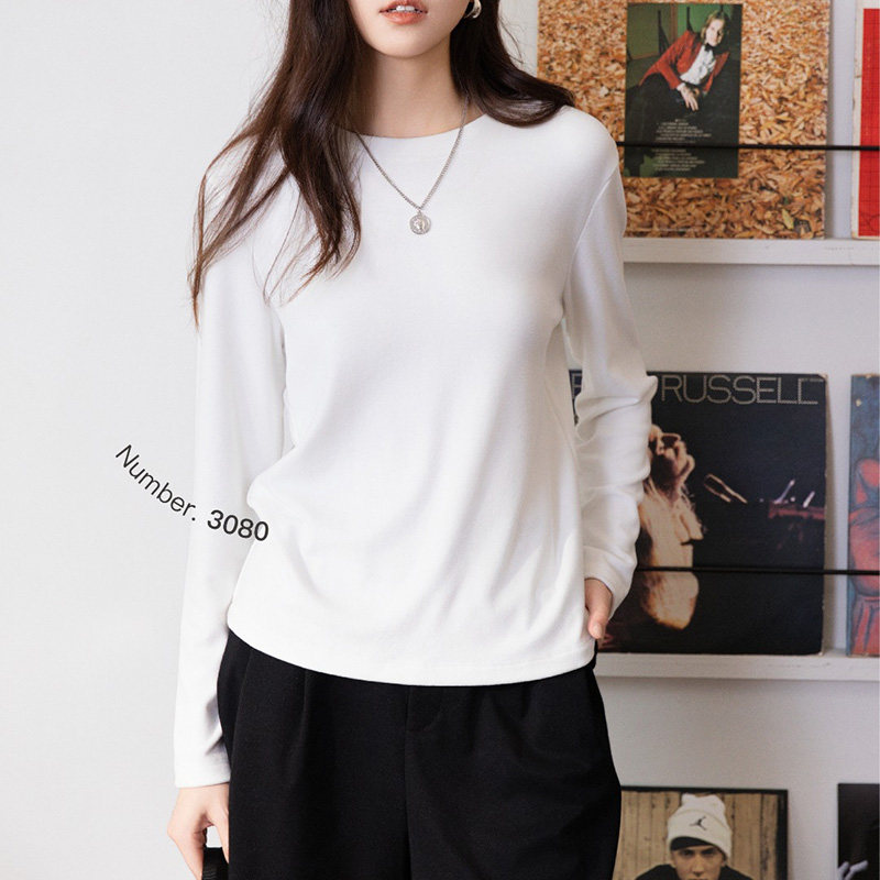 芊织艺秋冬女士柔软保暖小澳绒磨绒圆领基础打底衫内衣上衣3080