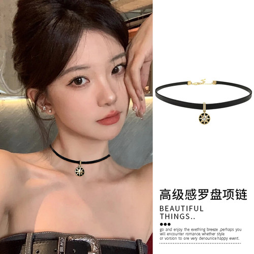 复古黑色吊坠颈链女甜酷辣妹