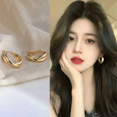 金色交叉圈圈耳钉女2026新款耳环