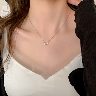 银色蝴蝶温柔项链女轻奢精致颈链简约新款 气质锁骨链仙女配饰 爆款