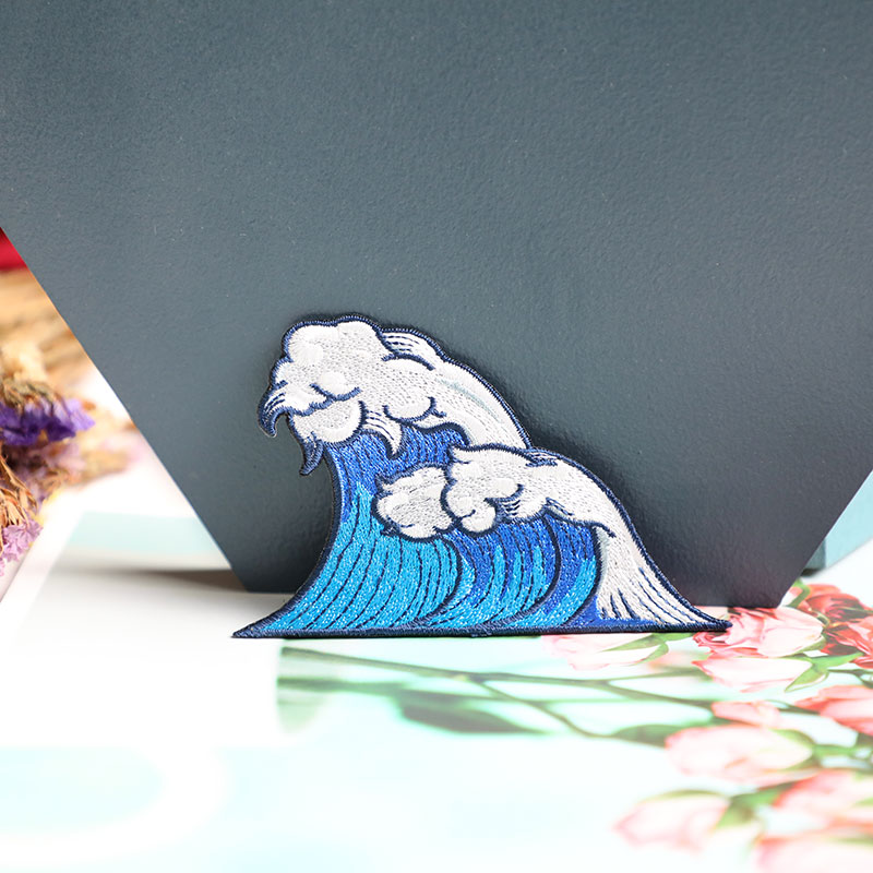 原创海浪刺绣布贴补丁衣服手账本箱包装饰民族风潮流贴纸可自粘
