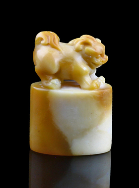 孤品014181:老挝石北部黄貔貅钮椭圆章-2.8*1.7*4.1cm