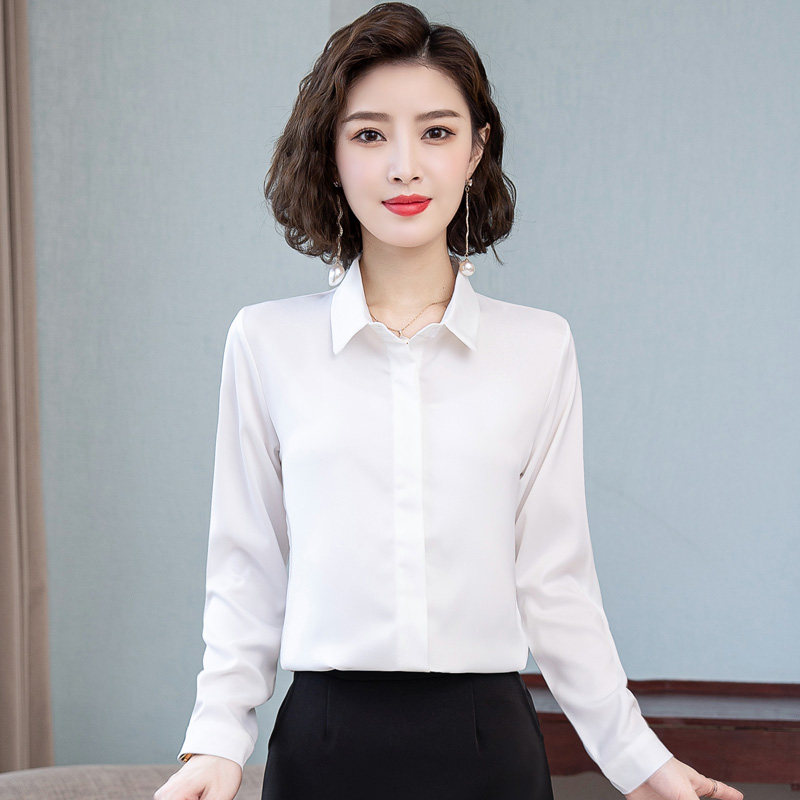白衬衫女长袖职业春秋装长袖工作服正装大码工装女装打底雪纺衬衣