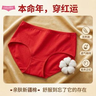 4条装 彩田内裤女士正品本命年大红色裤头大码纯棉高腰短裤中国年