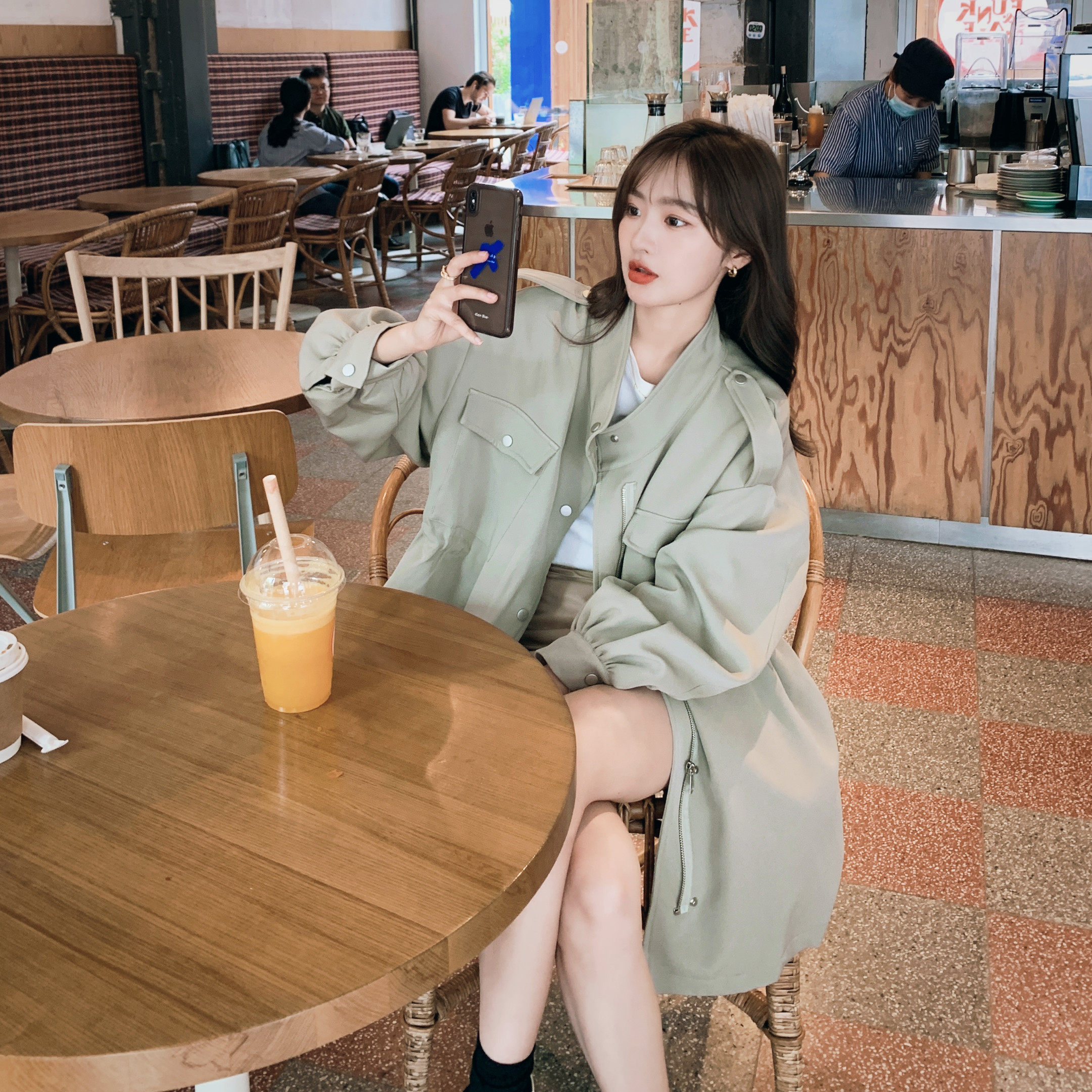 출산 윈드 브레이커 재킷 봄 가을 겉옷 2024 가을 새로운 스타일 소형 대형 느슨한 배 덮는 카디건 탑
