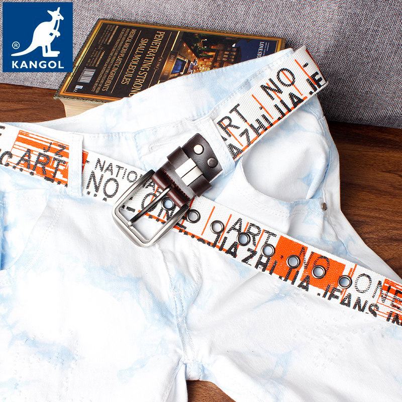 kangol针扣帆布腰带男士皮带女韩版百搭青年牛仔裤带军训学生布带