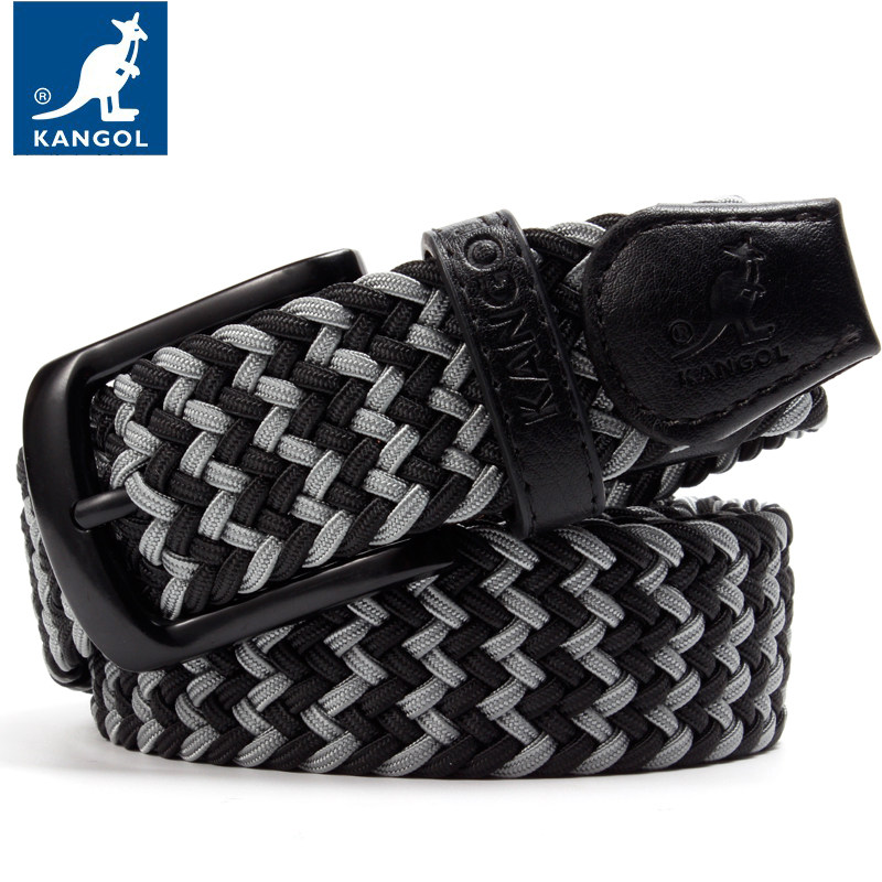 kangol松紧弹力无孔编织皮带男潮年轻人简约休闲帆布腰带学生裤带