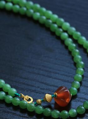 带编绳设计款项链国风苹果绿碧玉