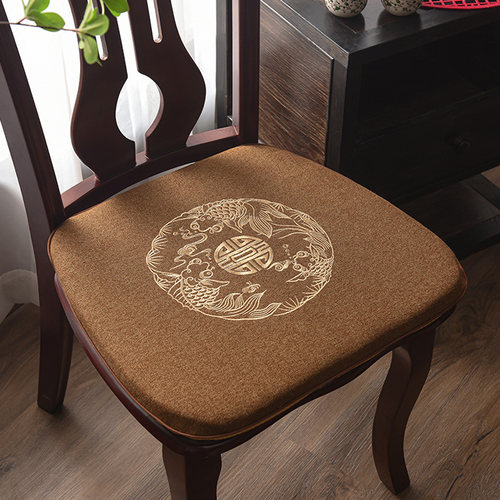 中式棉麻刺绣马蹄形椅垫坐垫