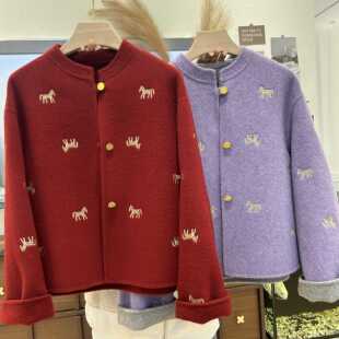 【山羊绒】中式国风双面羊毛外套宽松女款马上有钱短款宽松立领
