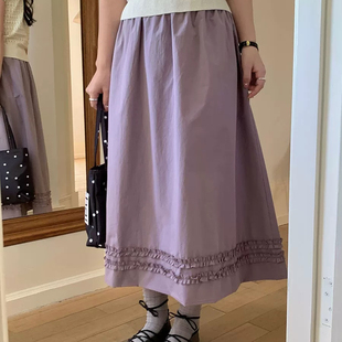 HEY 了韩系温柔浪漫气质木耳边A字高腰宽松百搭半身裙G1092 BELLA