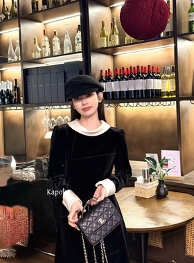 KAPOK-年会战袍法式赫本风拼接丝绒收腰连衣裙35170