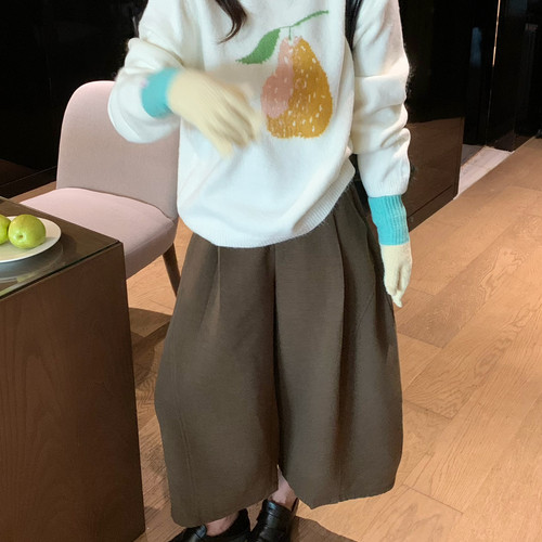SUSAN-绝配韩系复古廓形八分阔腿打褶设计感毛呢显瘦休闲裤F029h