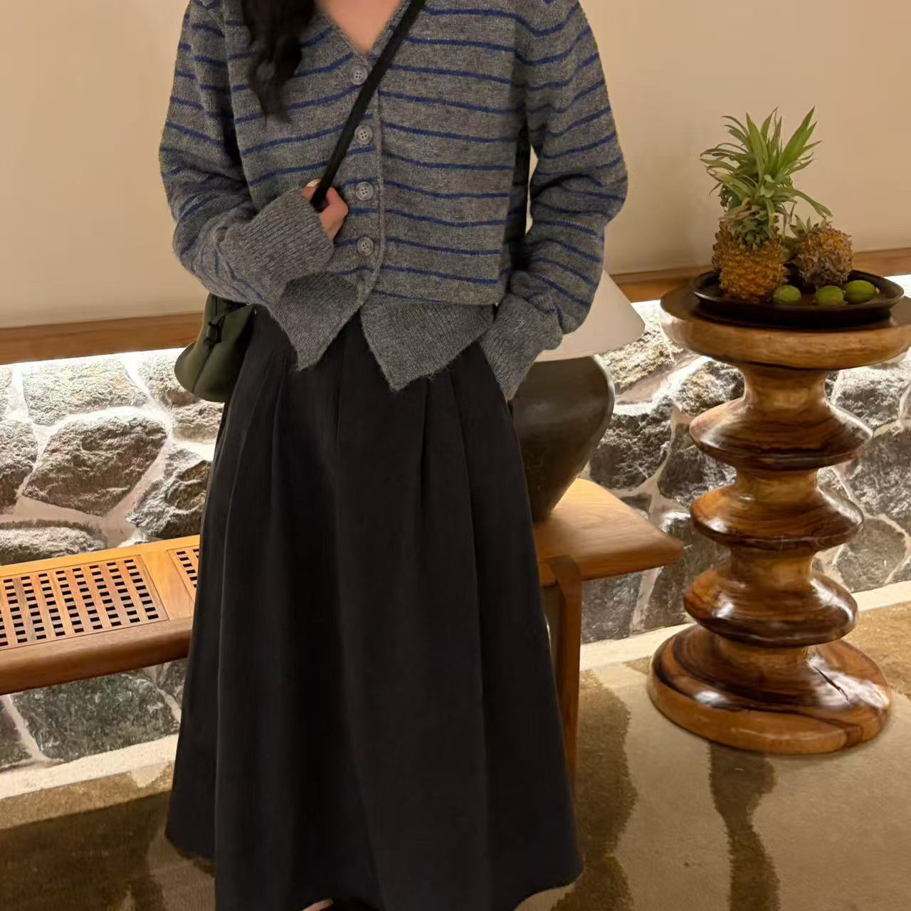B加-上新韩系简约休闲氛围感工装显瘦绒面松紧腰半身裙26-9103-2
