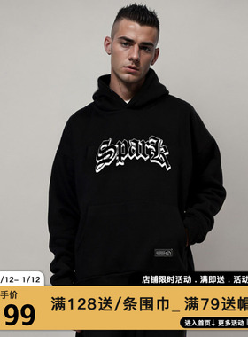 MIRACLE KILLxSPARKINFINITE联名款2025泼墨字母宽松薄款连帽卫衣