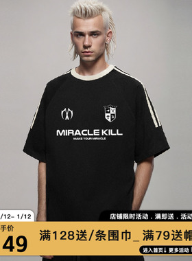 MIRACLE KILL 2025三杠条纹徽章宽松短袖T恤
