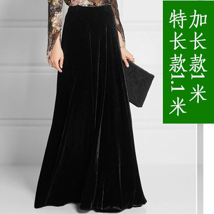 加厚秋冬新款金丝绒大摆拖地长裙松紧高腰演出女装垂坠轻熟风大码