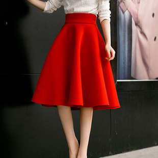 秋冬新款太空棉大摆蓬蓬半身裙挺阔松紧高腰a字过膝伞裙超长遮肚