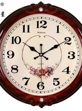 七王星客厅欧式挂钟卧室静音钟表创意田园艺术墙壁挂表电子石英钟