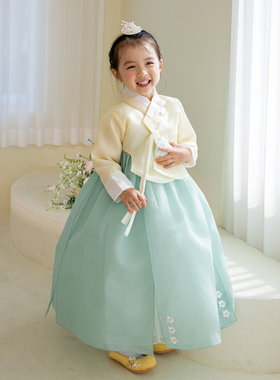 青黄原创设计女童汉服套装朝鲜服延吉服饰汉服韩服粉蓝新款爆款