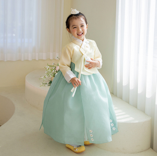 青黄原创设计女童汉服套装朝鲜服延吉服饰汉服韩服粉蓝新款爆款