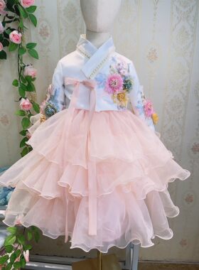 蛋糕朝鲜服延吉服饰立体花朵韩服名媛新年新款爆款立体旅拍女童