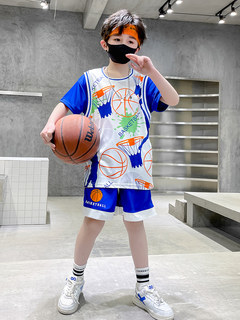 速干套装假两件球衣季男孩运动服中大童男童篮球服夏装儿童短袖夏