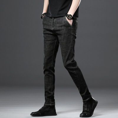 黑色春夏季新款弹力修身牛仔裤男