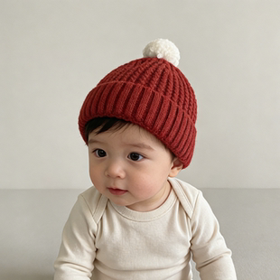 婴幼儿帽子秋冬季款可爱男女宝宝小月龄防风护耳保暖棉里衬毛线帽