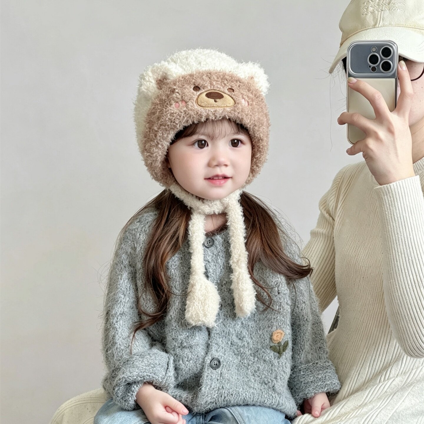 婴儿帽子秋冬季护耳帽可爱小熊宝宝毛线加厚保暖防风男童针织帽子