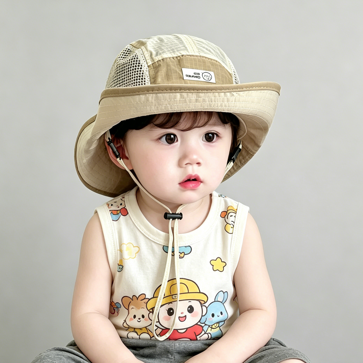 儿童遮阳帽子夏季薄款透气网眼大帽檐渔夫帽男女宝宝露营防晒帽春