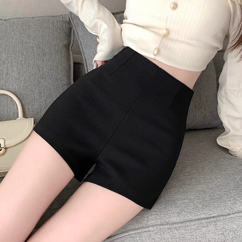 黑色西装短裤女春季新款高腰显瘦修身弹力打底热裤小个子靴裤裤子