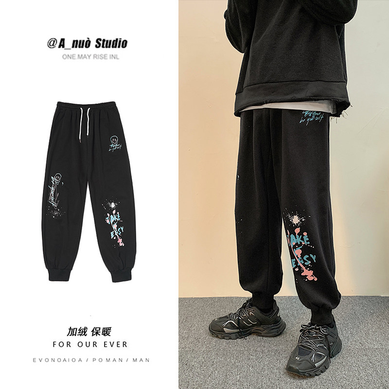 2021新款男女ins潮中性加绒加厚宽松抽绳束脚休闲裤卫裤/图片