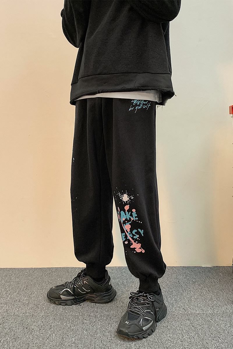 2021新款男女ins潮中性加绒加厚宽松抽绳束脚休闲裤卫裤/,男装休闲裤,星座608A