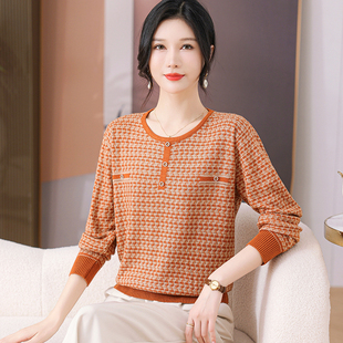 2025新款 薄款 时尚 气质打底衫 T恤 圆领针织上衣中老年女装 妈妈春装