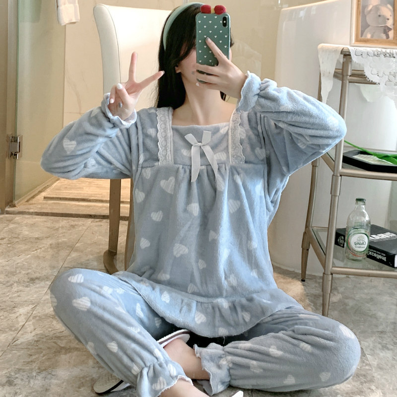 秋冬季月子服加厚加绒孕妇睡衣女产妇产后保暖珊瑚绒哺乳11月份12