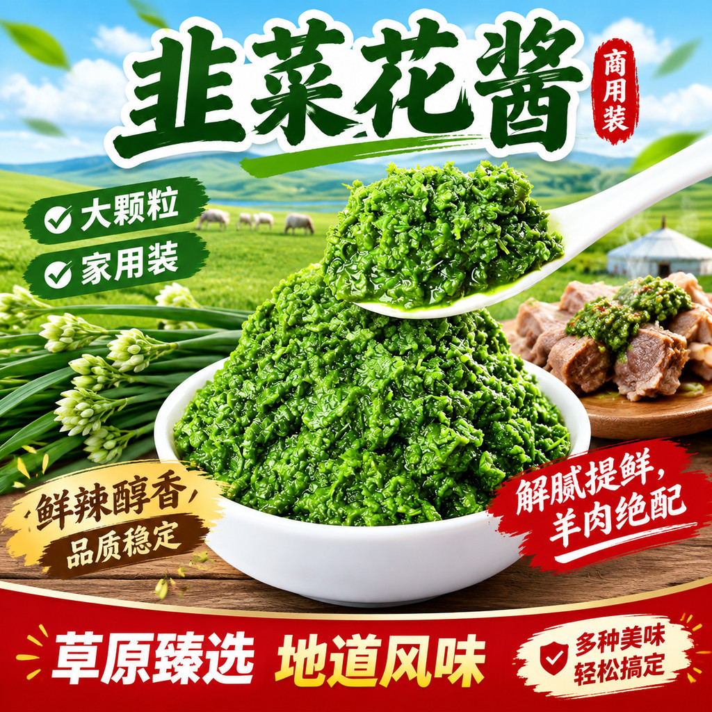 草原野生韭菜花酱只加盐不加水蘸料夹馍拌菜佐餐调味酱料无防腐剂