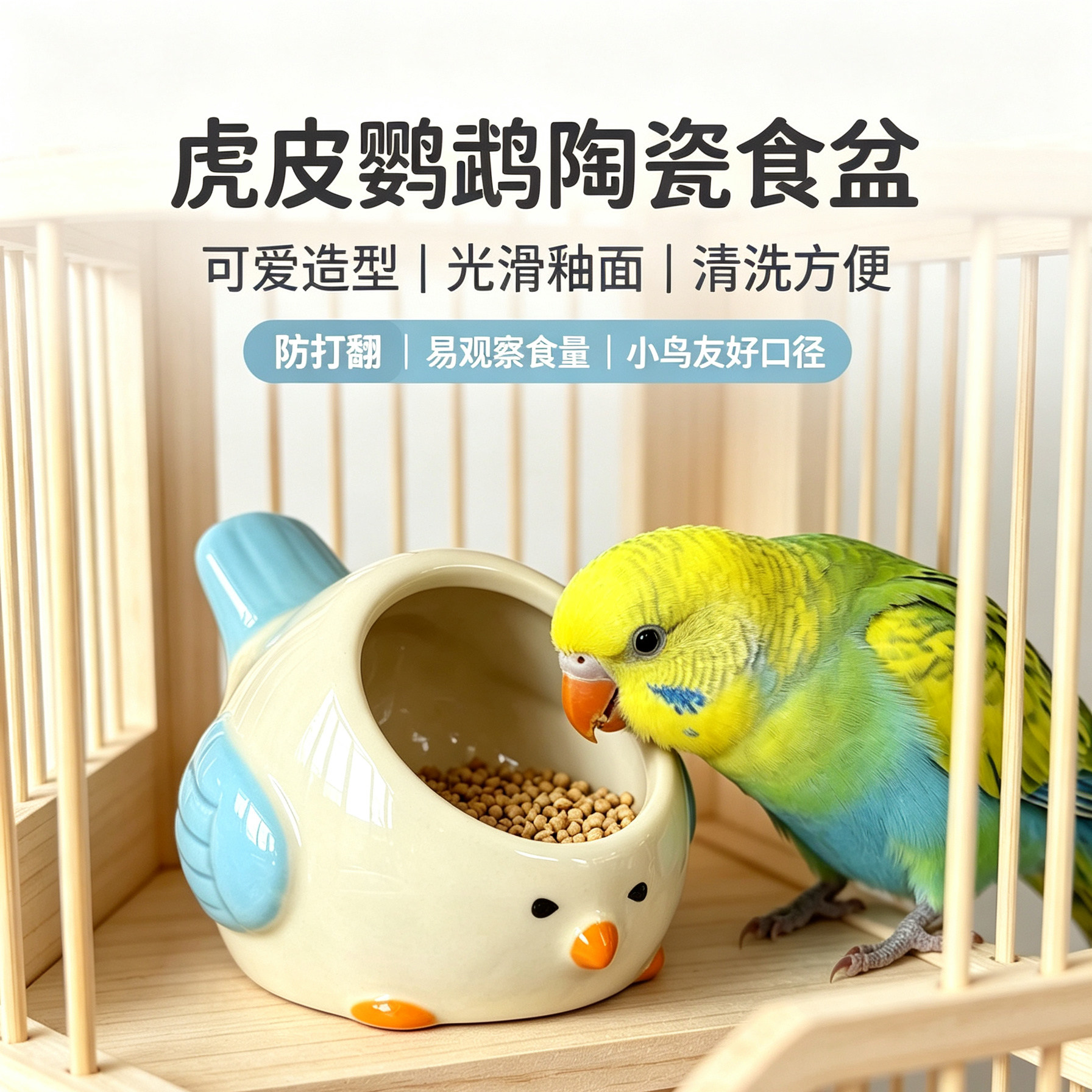 陶瓷鹦鹉喂食器防溅防撒大鸟笼
