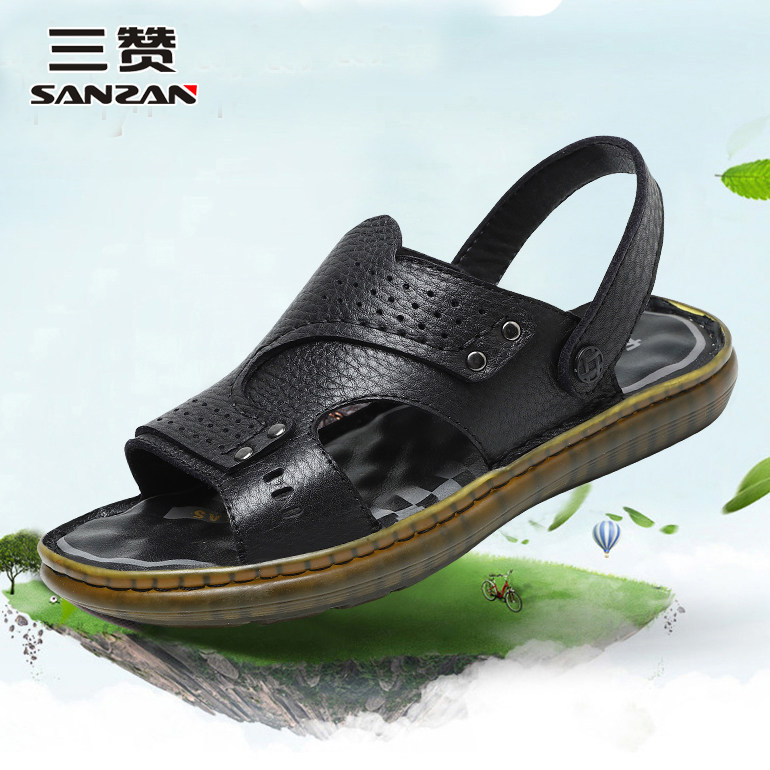 【正品保障】头层牛皮凉鞋男