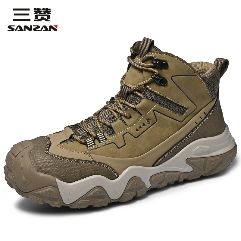 三赞男鞋真皮户外休闲高帮运动鞋防水防滑耐磨秋冬季男士加厚皮鞋