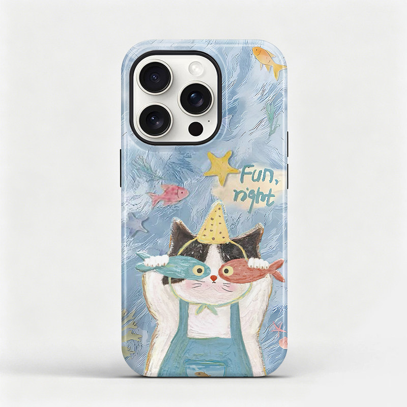 吃鱼小猫适用苹果15promax手机壳iphone17pro卡通软壳16plus全包保护套14防摔壳可爱13个性磨砂套趣味12硅胶