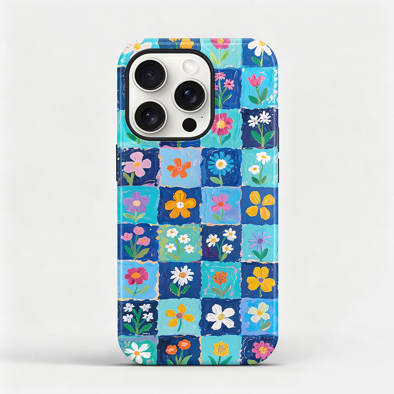 蓝格碎花适用iphone17promax手机壳16plus原创软壳插画苹果15全包防摔小清新14小众壳13格纹保护套轻奢12少女