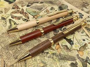 日系简约实木按动款中性笔圆珠笔枫木花梨木胡桃木可选使用G2替芯