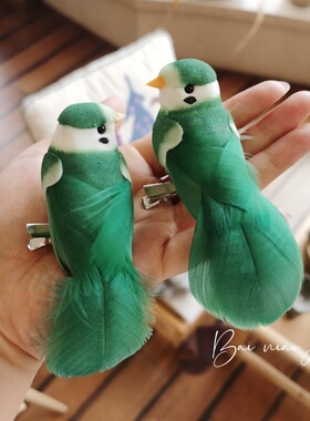 百鸟集原创设计 绿色小鸟羽毛西装礼服小众肩章胸针头饰发夹发饰