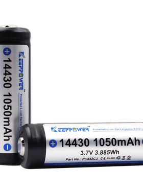 新款 Keeppower 14430 1050mAh 3.7v手电筒电池 最大容量 P1443C3