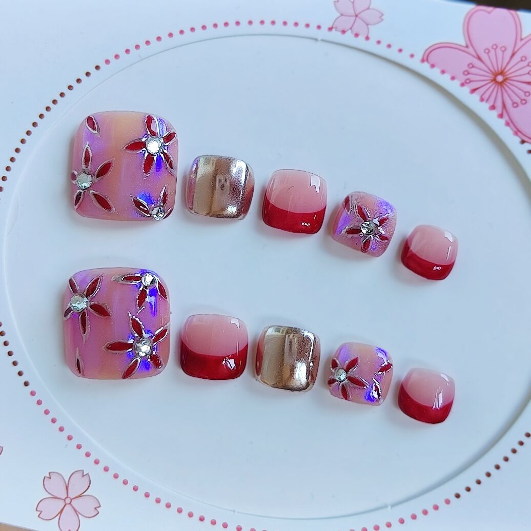 小花彩绘脚趾美甲贴显白甜美风